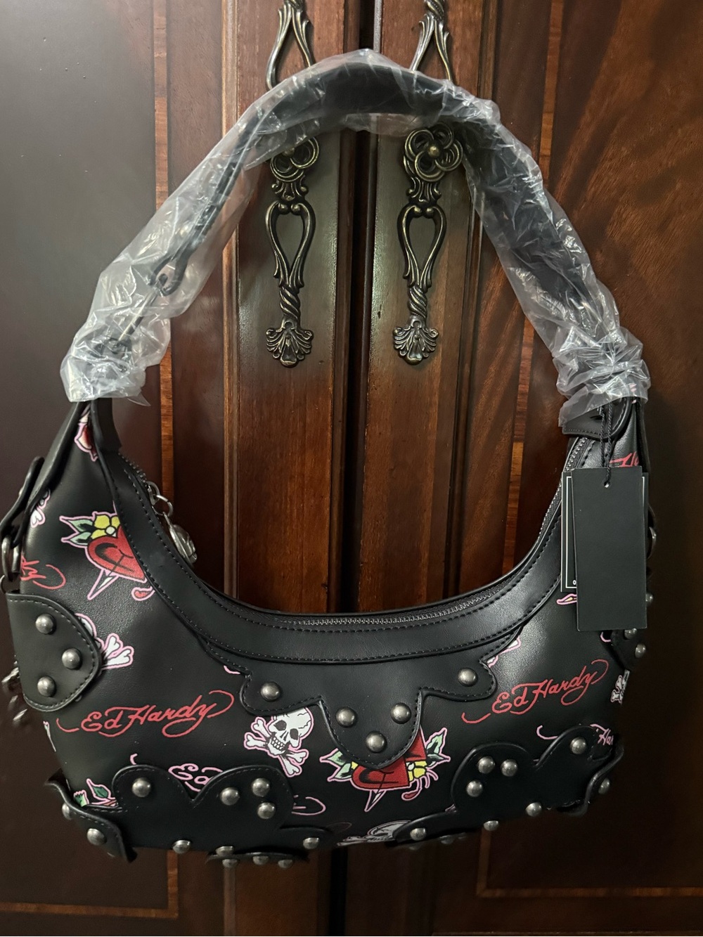 Ed Hardy Skull Studded Hobo Bag